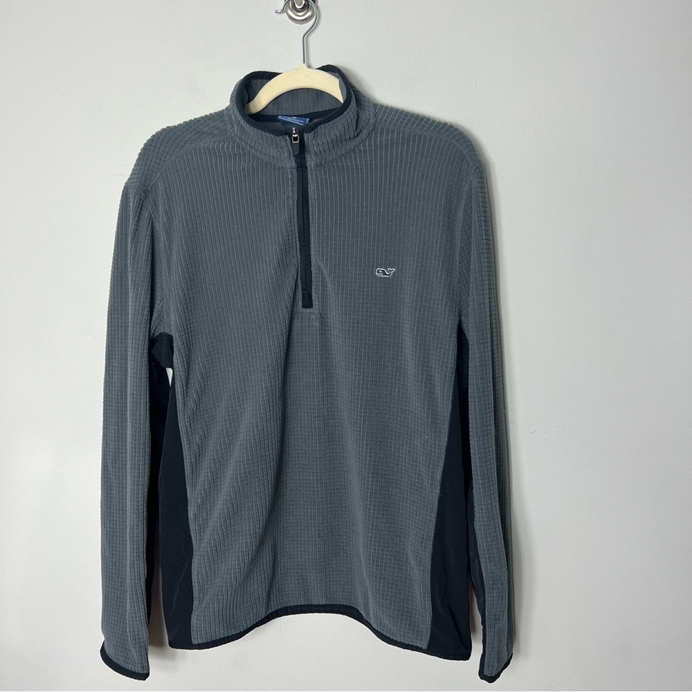 Vineyard Vines Quarter Zip Pullover Fleece Grid Gray Black Jacket Mens *O